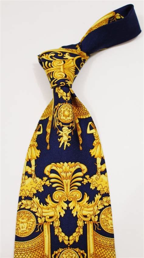 versace tie blue and hold|Versace silk tie scarf.